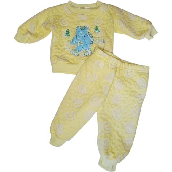 Vintage Double Trouble 2 Piece Top & Bottom Set Yellow Bear Baby 0-6 Months - Picture 1 of 6